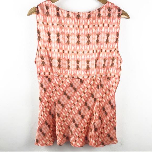 Ann Taylor LOFT Silk Top Size 16 Pink Brown Geometric Sleeveless Blouse - Picture 6 of 9